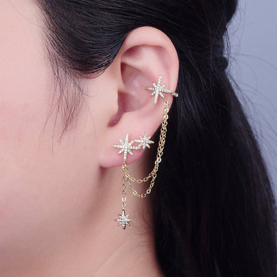 1 pair Gold Filled Statement North Star Stud Earring with Ea