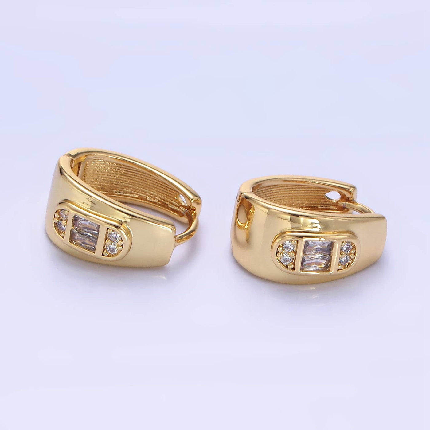 14K Gold Filled Baguette CZ Oblong Hoop Earrings