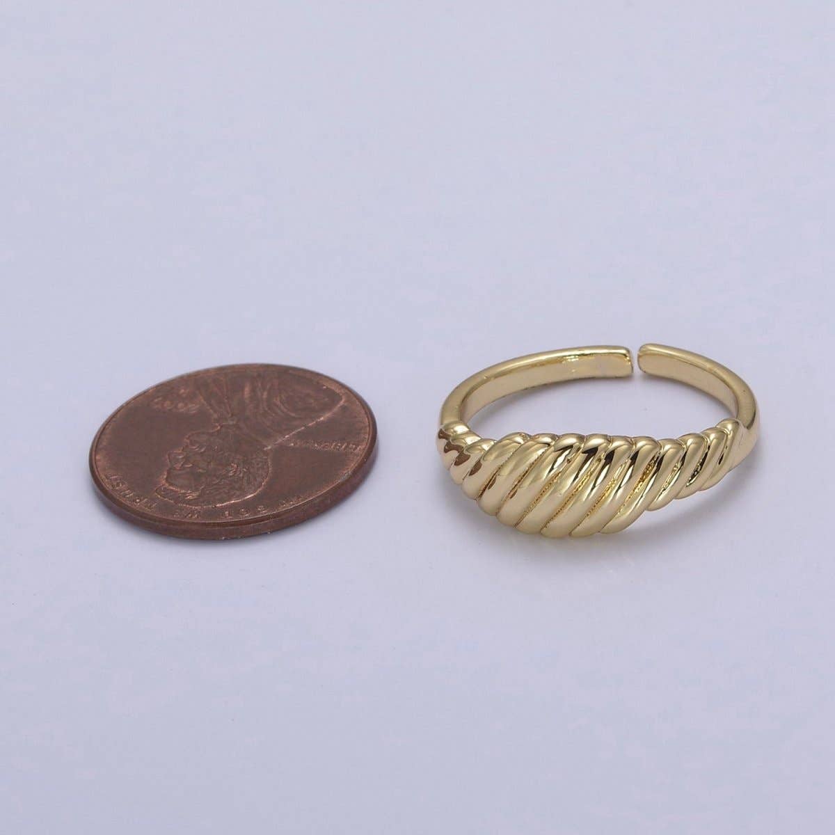 24K Gold Filled Textured Croissant Adjustable Ring