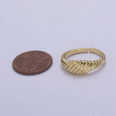 24K Gold Filled Textured Croissant Adjustable Ring