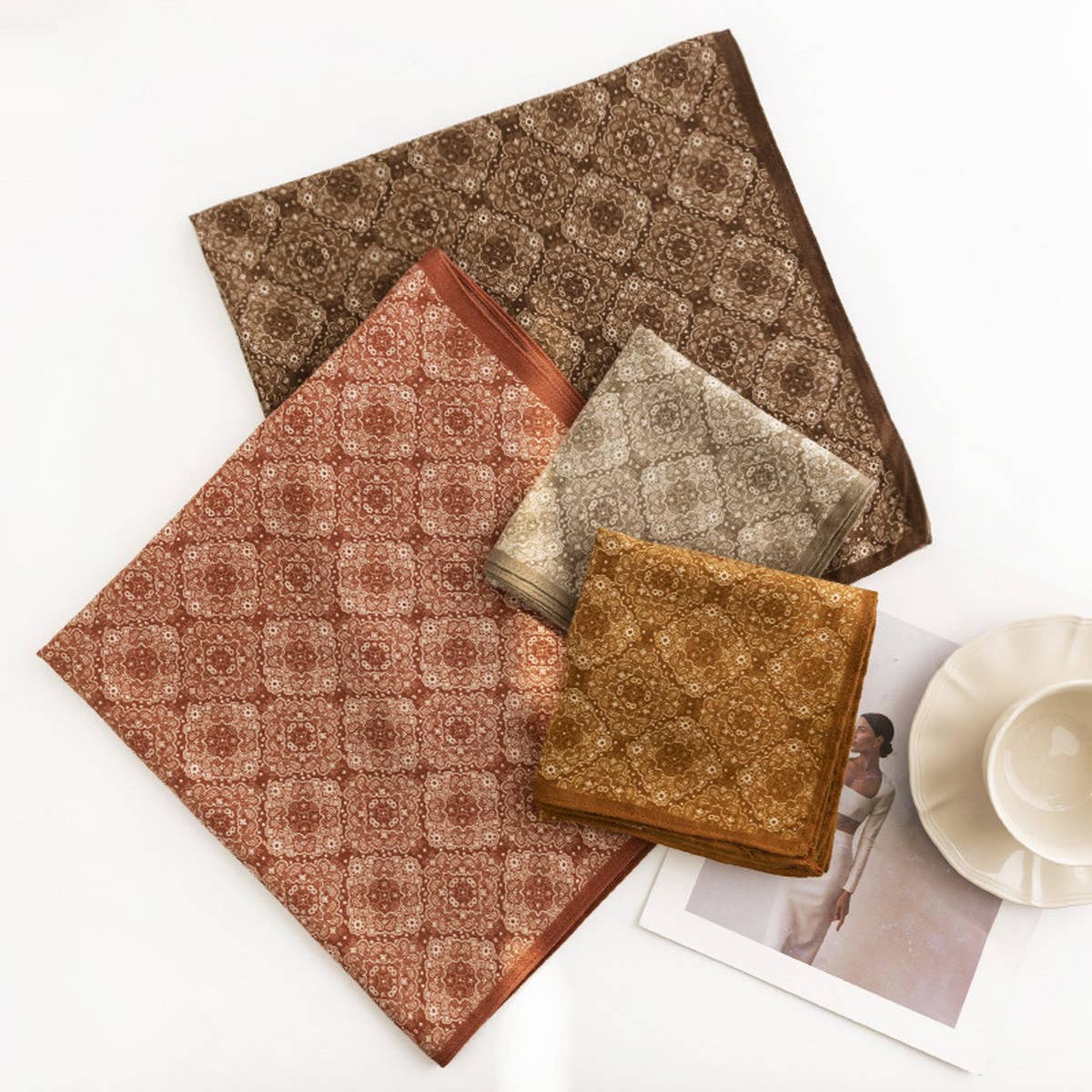 Vintage Houndstooth Print Satin Hair Scarf