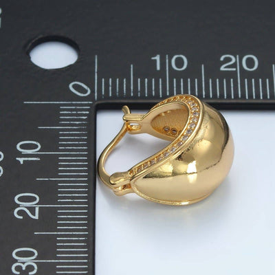 24K Gold Filled Micro Paved Dome Latch Hoop Earrings