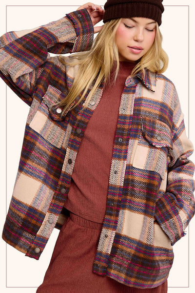 Plaid Button Down Shacket with Pockets