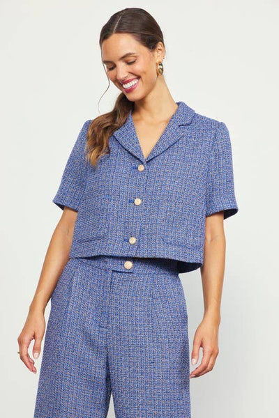 Short Sleeve Cropped Tweed Blazer