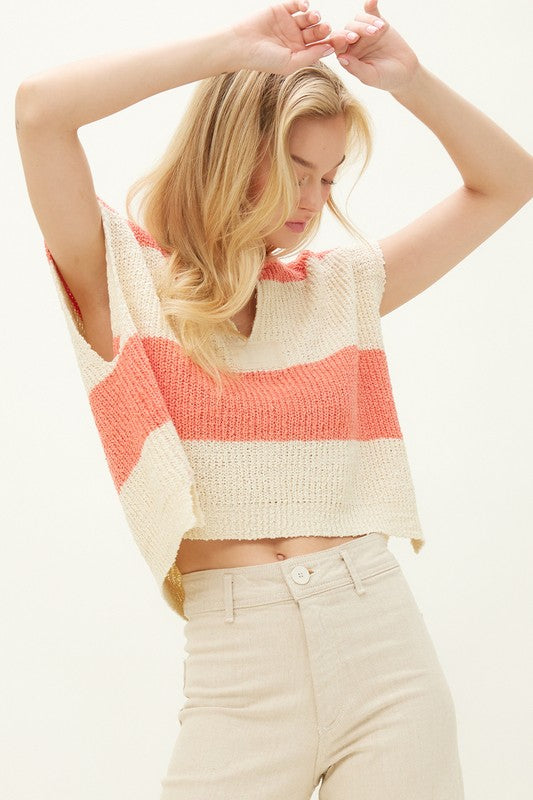 Coral Stripe Sweater