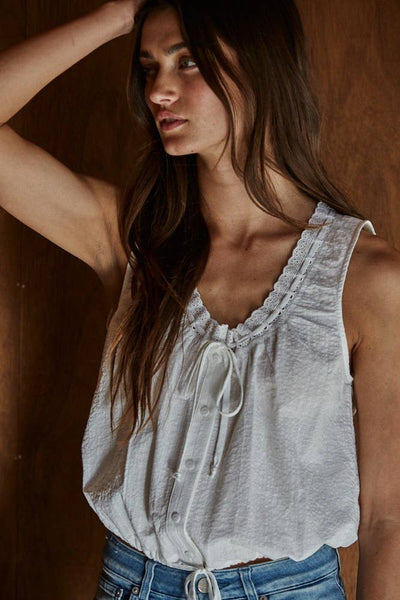 Lace Trim Button Down Tank