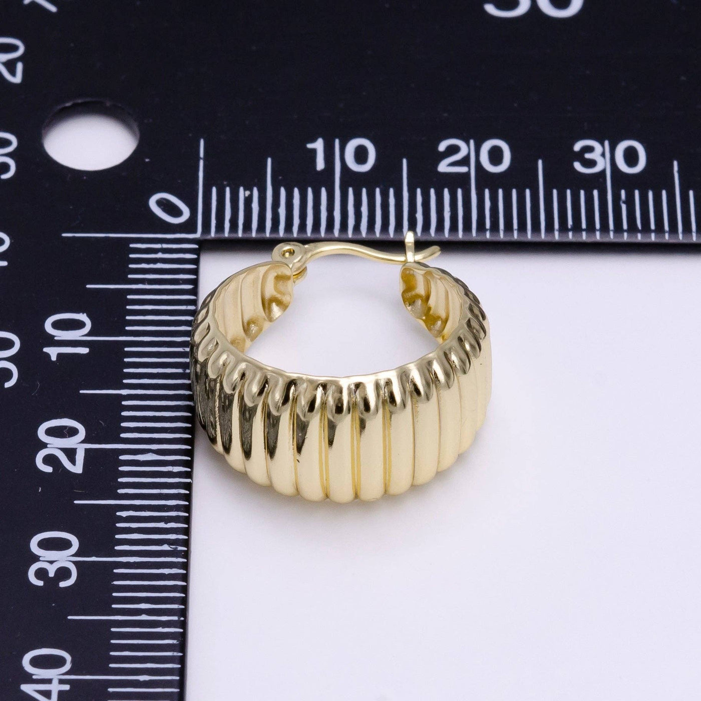 14K Gold Filled Line Textured Dome Latch Hoop Earrings