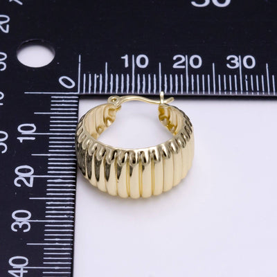 14K Gold Filled Line Textured Dome Latch Hoop Earrings