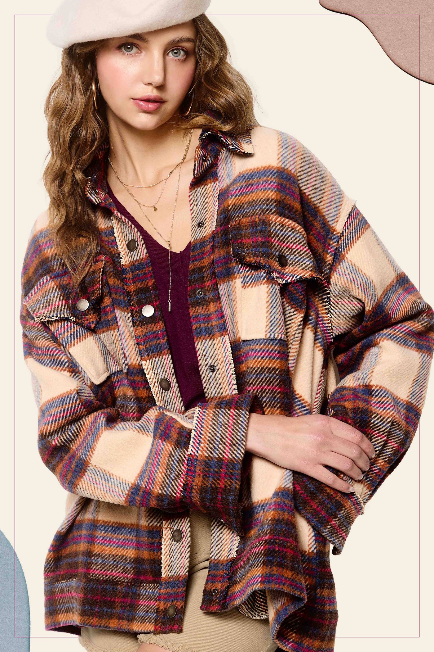 Plaid Button Down Shacket with Pockets