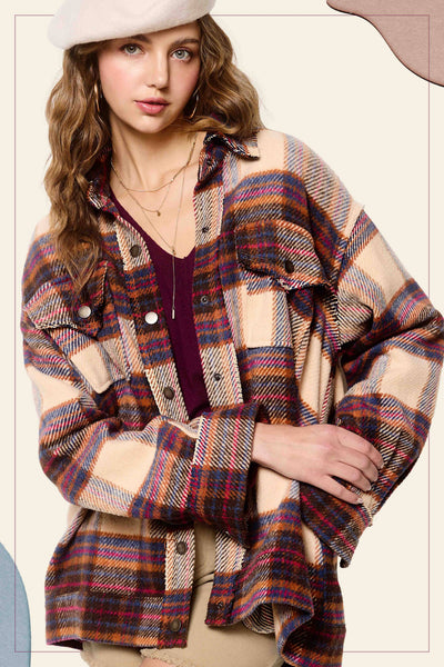 Plaid Button Down Shacket with Pockets