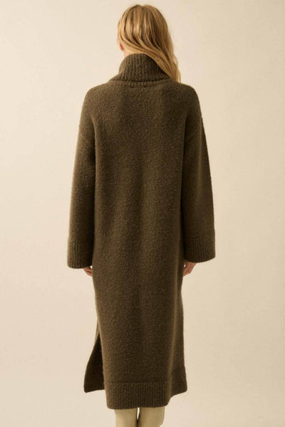Felted Knit Cowl-Neck Midi Sweater Dress