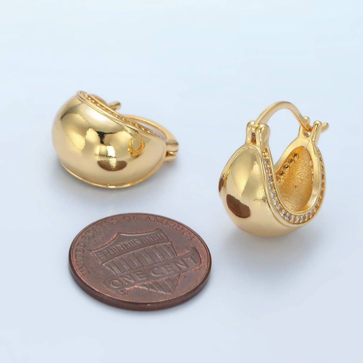 24K Gold Filled Micro Paved Dome Latch Hoop Earrings