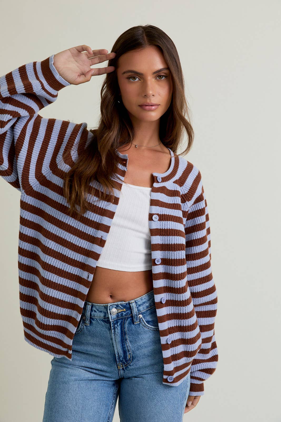 Raglan Striped Sweater Cardigan
