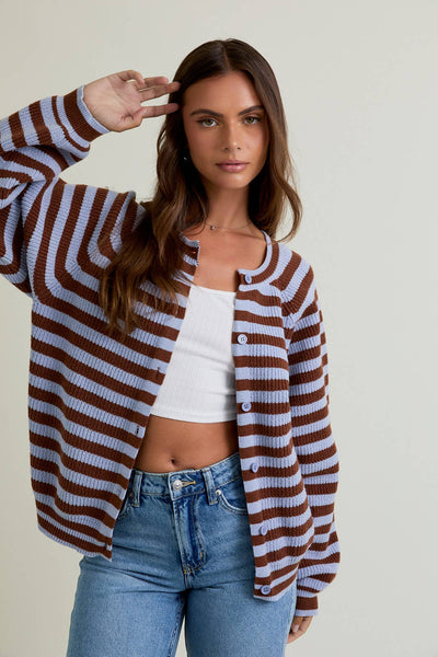 Raglan Striped Sweater Cardigan