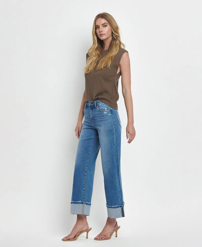 High Rise Wide Leg Cuffed Jeans