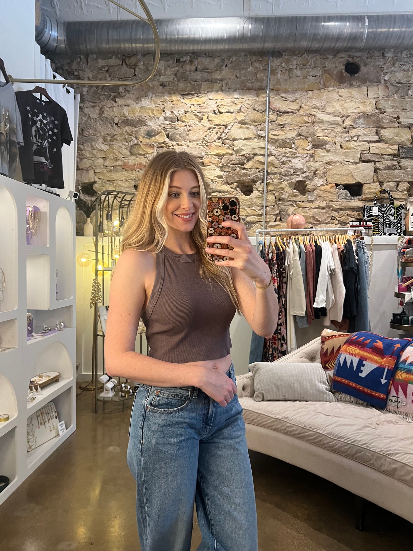 Stone Wash Halter Neck Crop Top