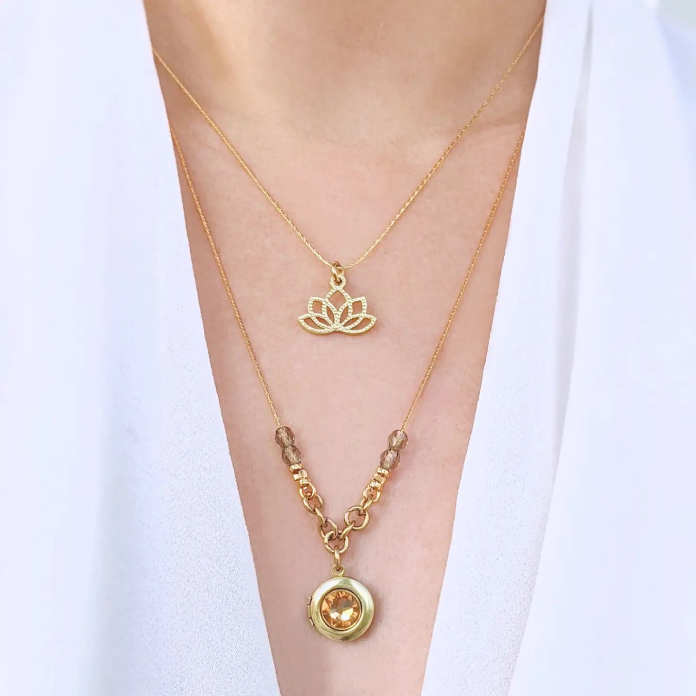 Ginger Lilly 2 strand Layered Locket Necklace