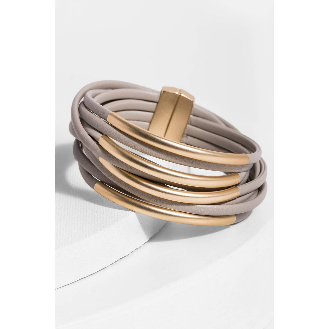 On the Rail Leather Gold Metal Plated Cuff Bracelet