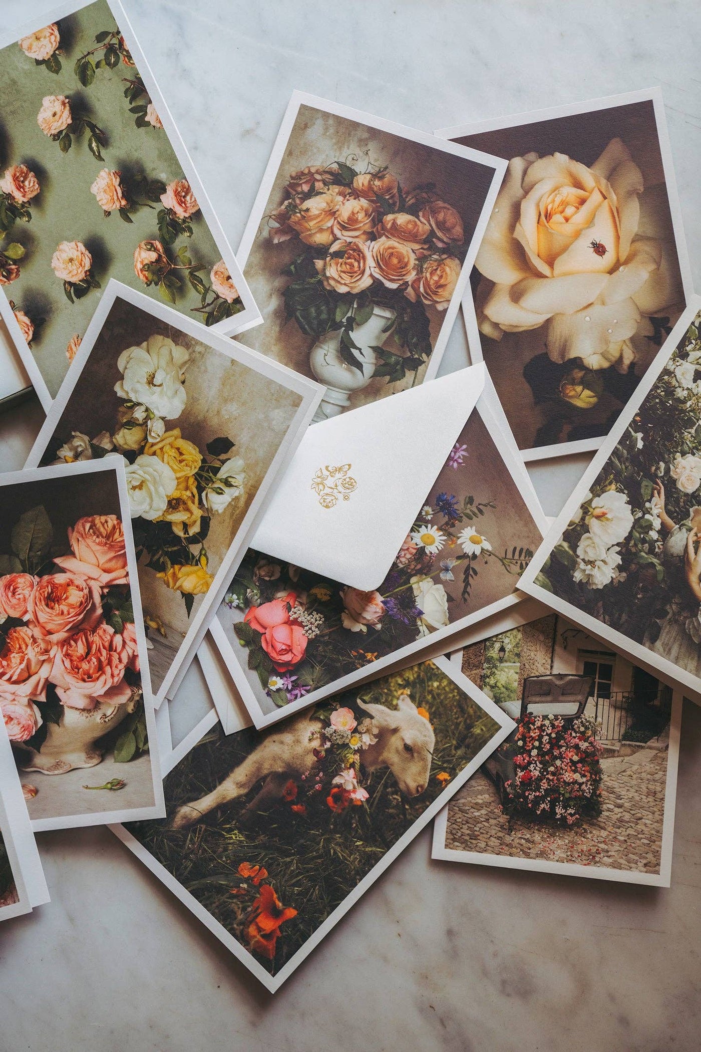 Set of 10 French Artisan Printed Cards - May Roses