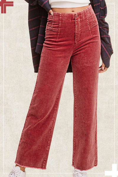 Mineral Washed High Waisted Wide Leg Corduroy Pants