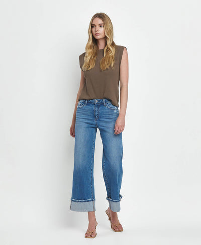 High Rise Wide Leg Cuffed Jeans