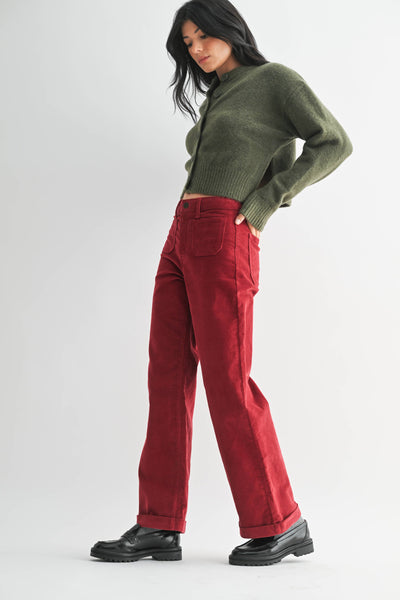 Corduroy Patch Pocket Wide Leg Pant
