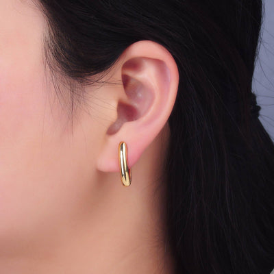Minimalist Gold Filled Oblong Huggie Earrings