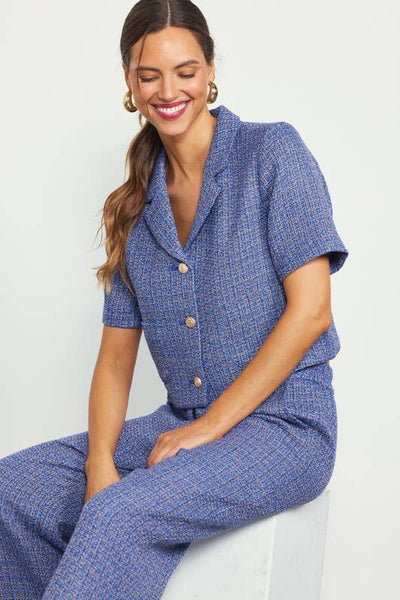 Short Sleeve Cropped Tweed Blazer