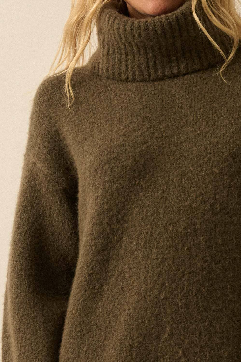 Felted Knit Cowl-Neck Midi Sweater Dress