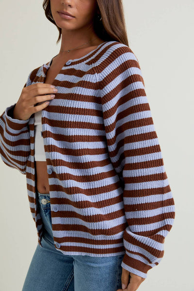 Raglan Striped Sweater Cardigan