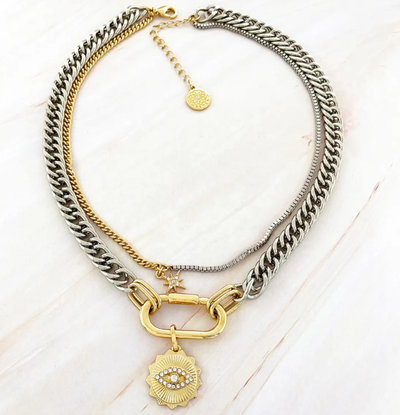  Evil Eye Carabiner Charm Necklace