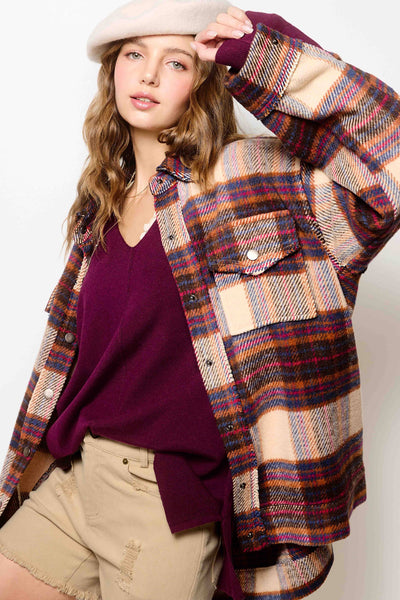 Plaid Button Down Shacket with Pockets