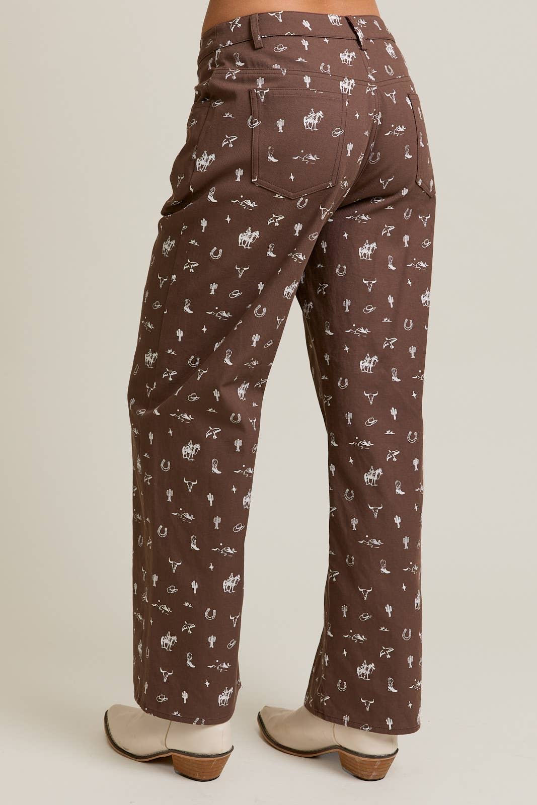 Mid-Rise Cowboy Graphic Wide Leg Pant