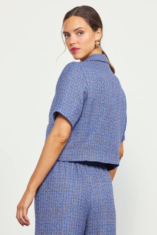 Short Sleeve Cropped Tweed Blazer