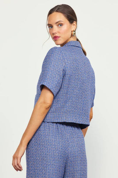Short Sleeve Cropped Tweed Blazer