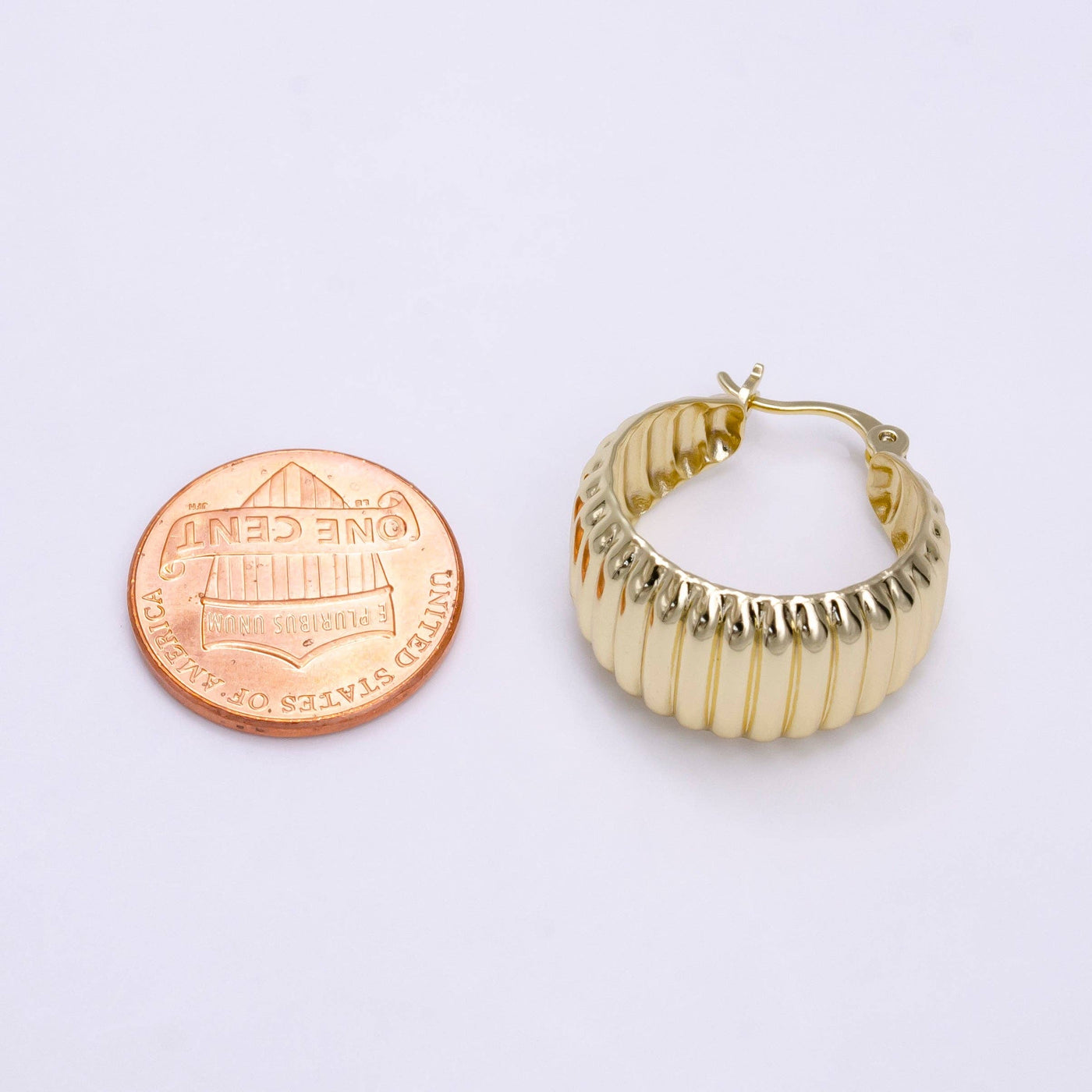 14K Gold Filled Line Textured Dome Latch Hoop Earrings