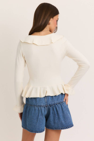 V-Neck Ruffled Sweater