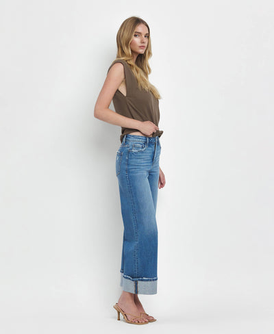 High Rise Wide Leg Cuffed Jeans