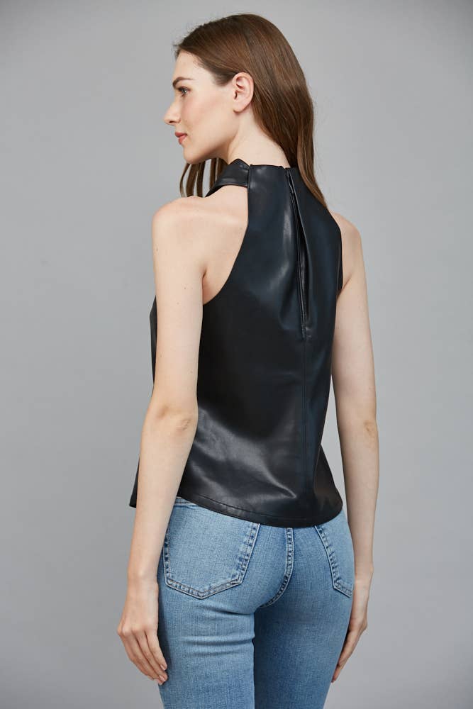 Faux Leather Crisscross Neckline Top