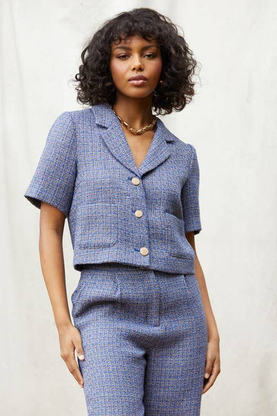 Short Sleeve Cropped Tweed Blazer