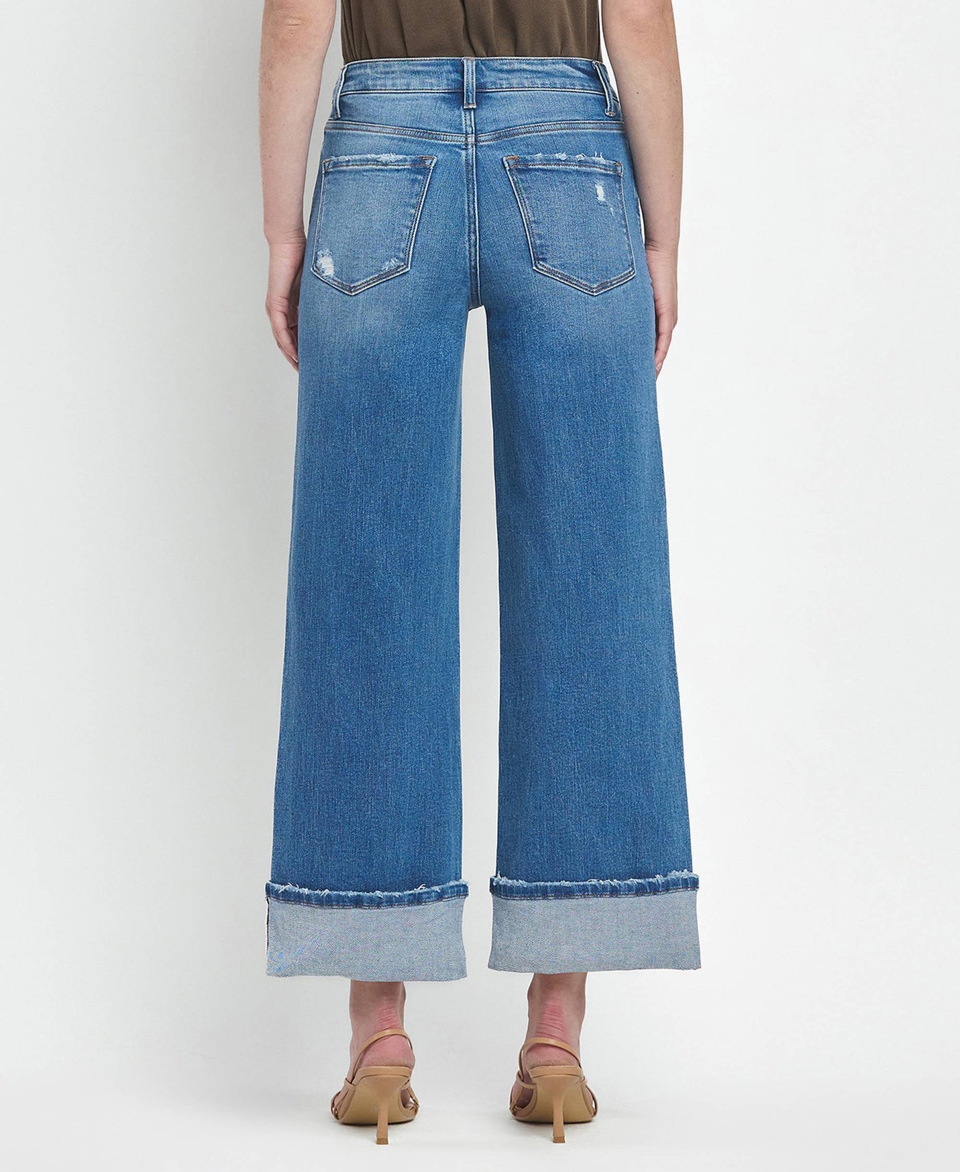 High Rise Wide Leg Cuffed Jeans