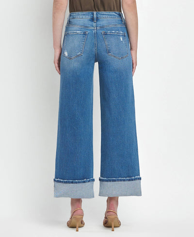 High Rise Wide Leg Cuffed Jeans