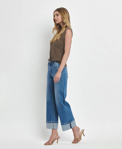 High Rise Wide Leg Cuffed Jeans