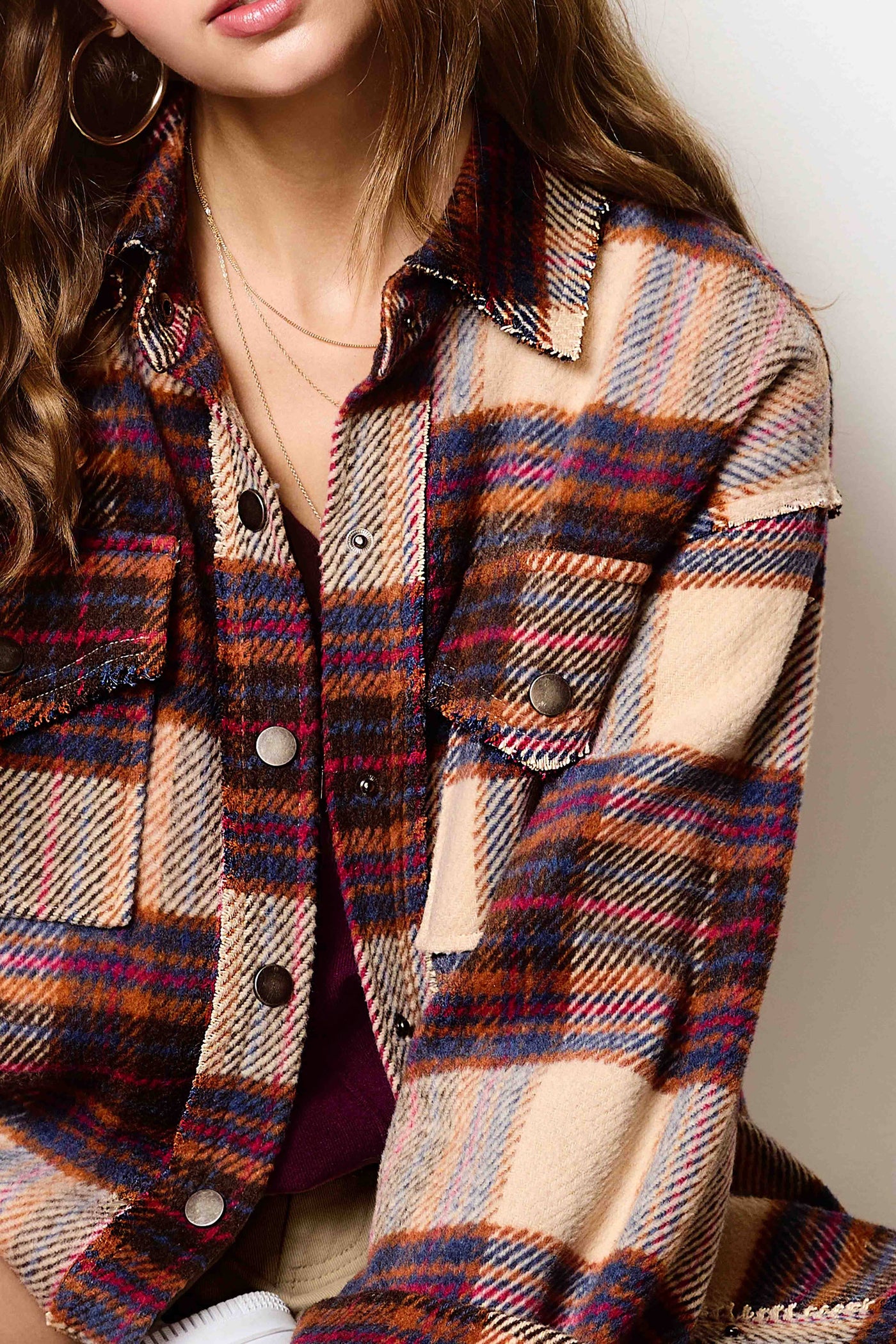 Plaid Button Down Shacket with Pockets