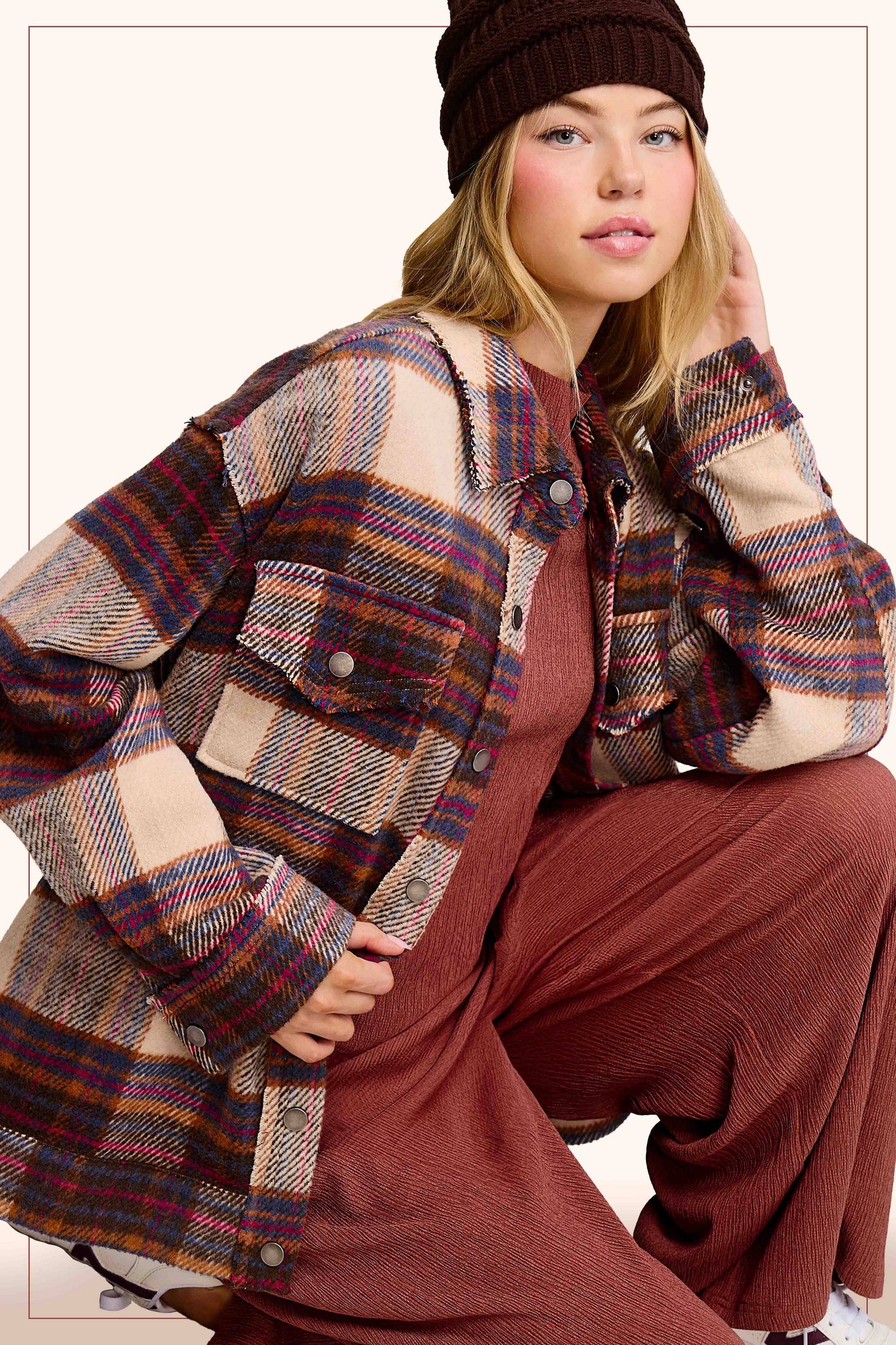 Plaid Button Down Shacket with Pockets