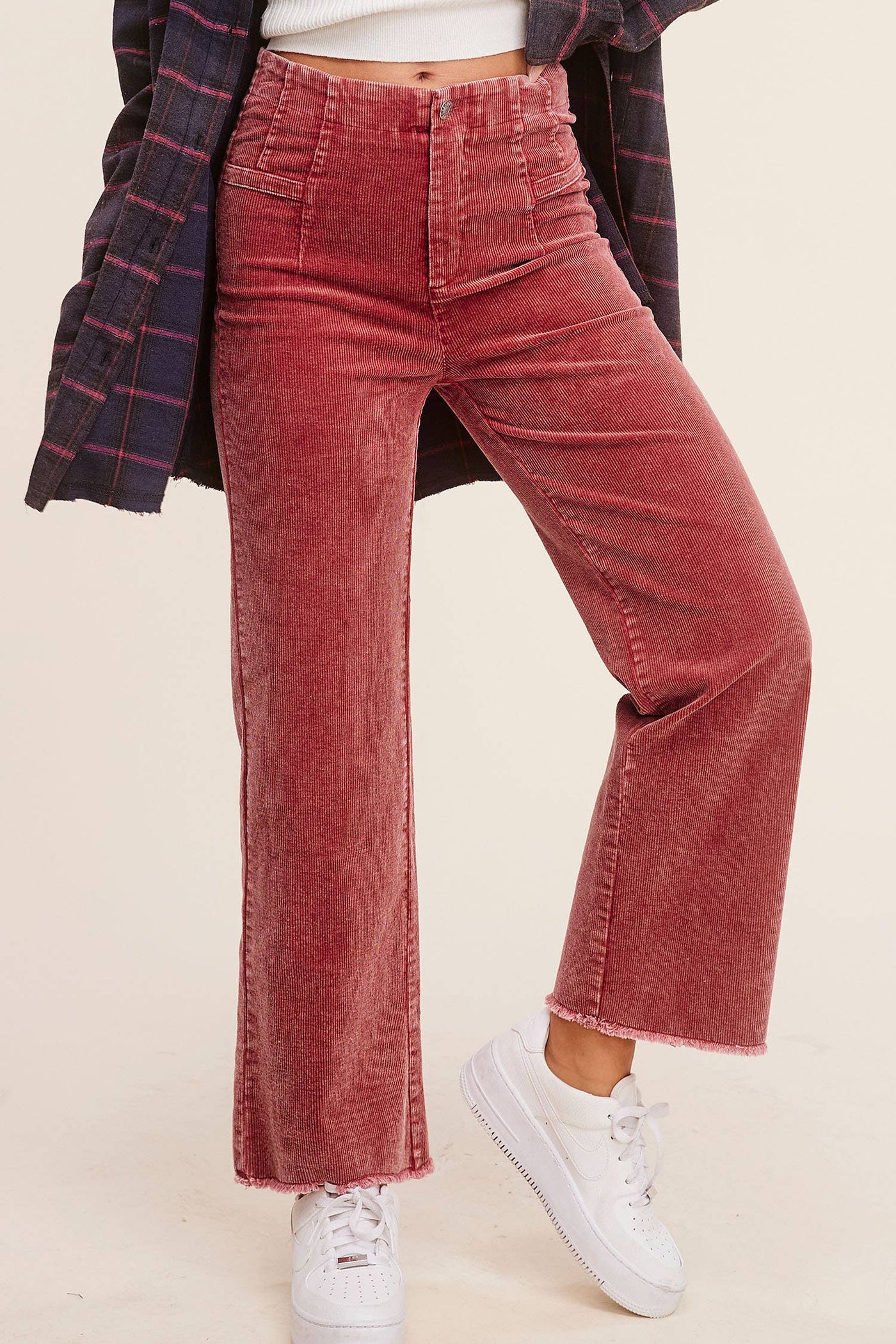 Mineral Washed High Waisted Wide Leg Corduroy Pants