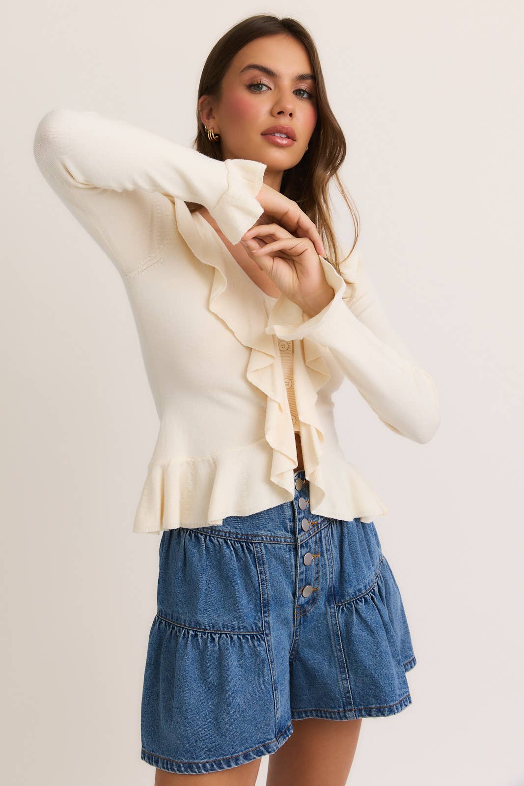 V-Neck Ruffled Sweater