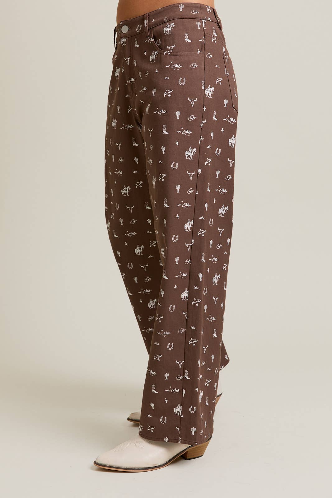Mid-Rise Cowboy Graphic Wide Leg Pant