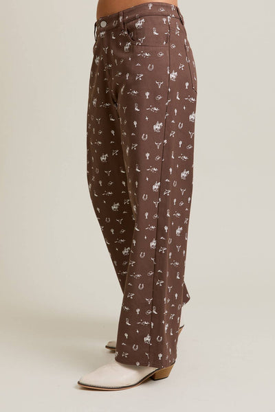Mid-Rise Cowboy Graphic Wide Leg Pant