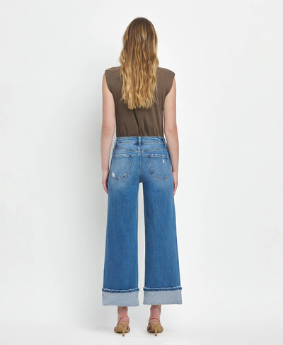 High Rise Wide Leg Cuffed Jeans